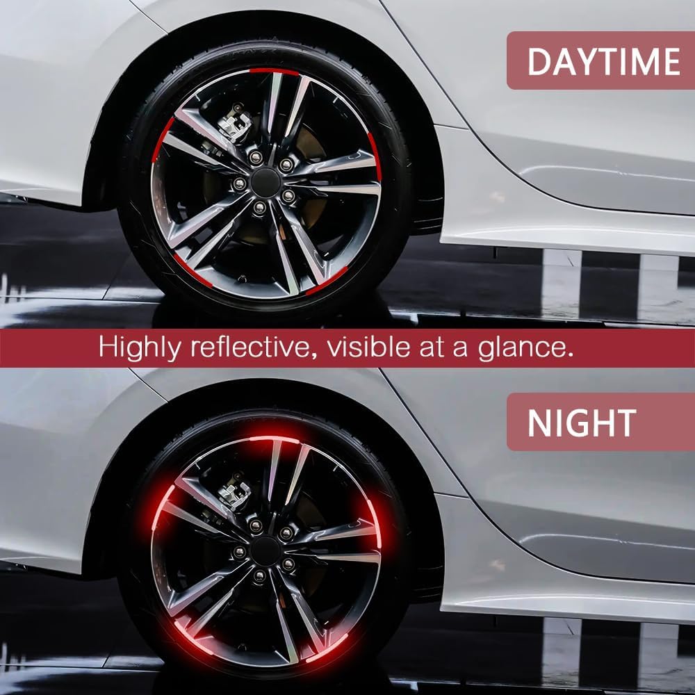 UCRAVO 20 PCS Car Reflective Strip, Wheel Rim Stickers, Decorative Rim Strip, Wheel Adhesive Strips Stickers, Night Safety Warning Car Sticker, Auto Exterior Decor Accessories for Vehicles  (multi car sticker)