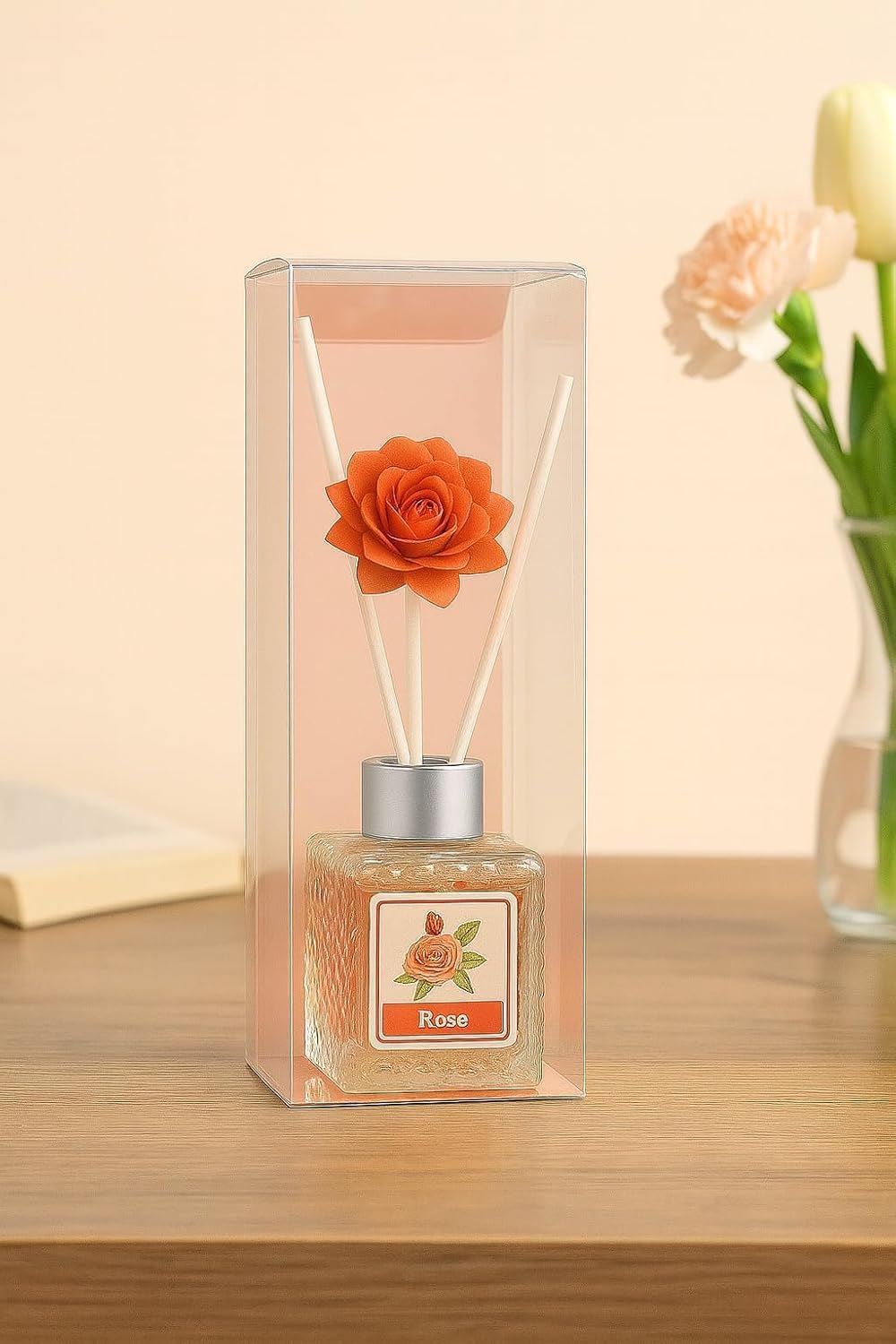 UCRAVO 50ML Rose Reed Diffuser for Home & Office | Long Lasting Roses Aroma Diffuser Oil | Floral Home Fragrance Reed Diffuser | Natural Rose Scented Room Freshener | Aromatherapy Diffuser Set (1 Pc)