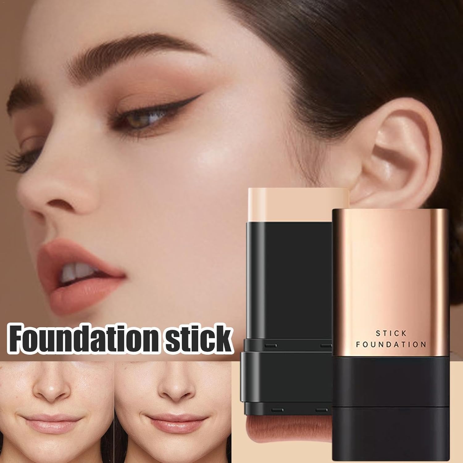 UCRAVO 2 in 1 Korean Anti-Aging Foundation Stick with Brush Instant Wrinkle Eraser & Concealer Makeup Stick Flawless Skin Coverage, Smooth, Long-Lasting, Waterproof & Sweat-Proof for Daily Use