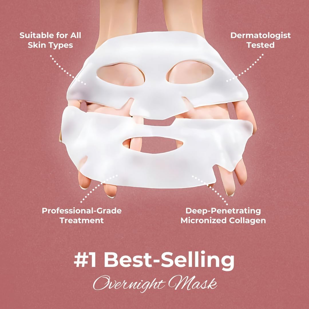 UCRAVO 6 Sheets Bio-Collagen Real Deep Mask, Hydrating Overnight Hydrogel Mask, Pore Minimizing, Elasticity, Plumping Improvement, Korean Skin Care, Valentines Day Gifts for Her