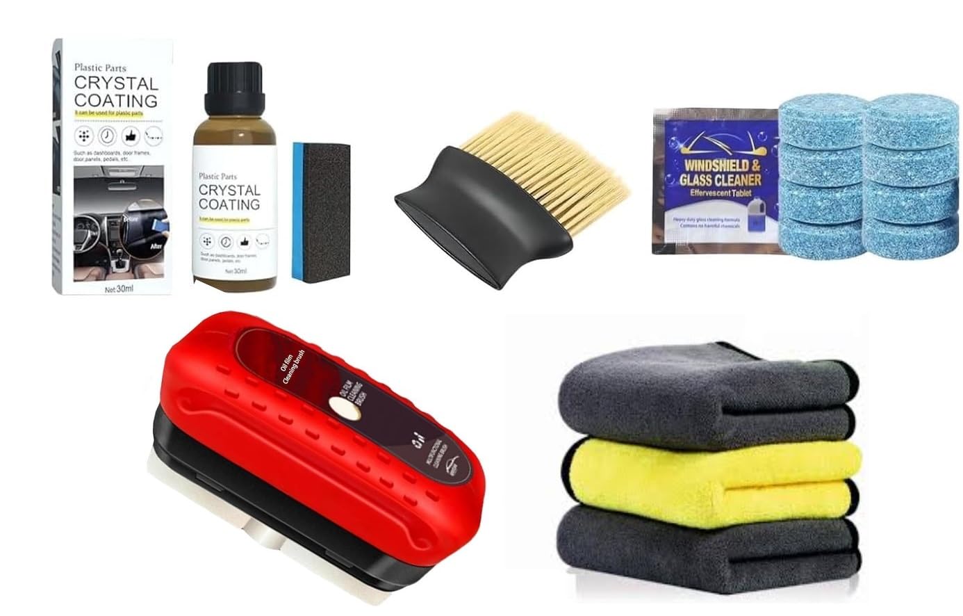 UCRAVO 15-Piece Car Cleaning Kit with Extendable Microfiber Duster | Plastic Parts Crystal Coating Restorer & Glass Oil Film Remover | Multi-Purpose Detailing Set for Interior, Exterior, Car & Home