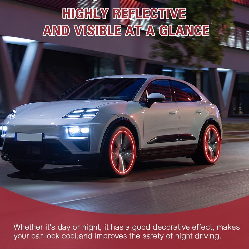 UCRAVO 20 PCS Car Reflective Strip, Wheel Rim Stickers, Decorative Rim Strip, Wheel Adhesive Strips Stickers, Night Safety Warning Car Sticker, Auto Exterior Decor Accessories for Vehicles  (multi car sticker)