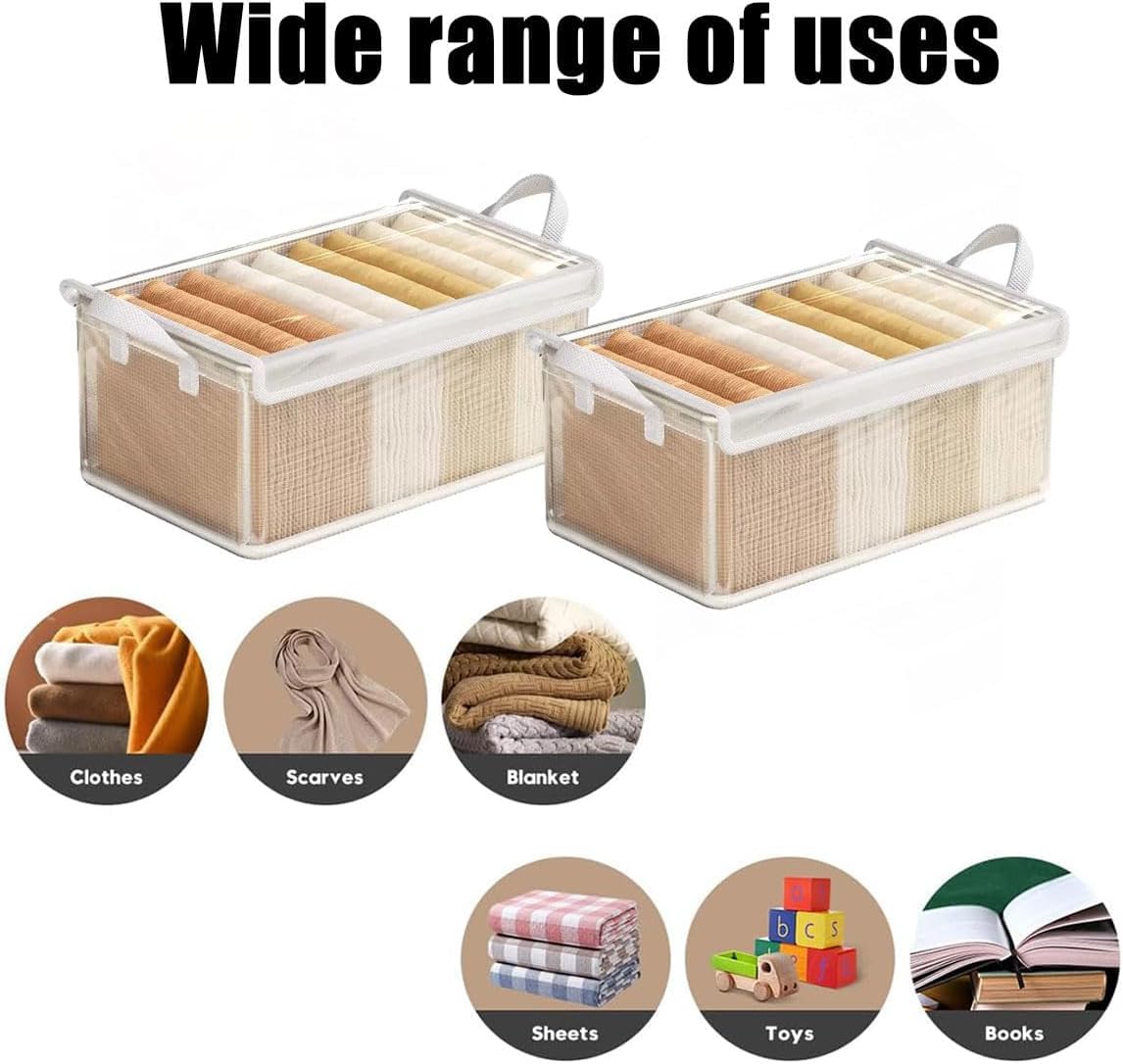 UCRAVO 6 PCS Storage Organizer Boxes with Lids for Wardrobe | Foldable Clothes Storage Box with Handle Closet Organizer for Sarees,Jeans,T-Shirts,Towels Fabric Storage Bins for Home,Bedroom,Cupboard