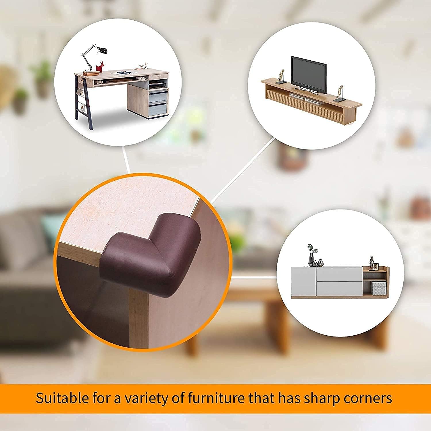 UCRAVO 8 pcs Brown Baby Safety Table Corner Protectors, Furniture Corner and Edge Safety Bumpers, Soft Rubber Foam Cushion Covers, 3M Taped Corner Guards, Baby Child Proofing Pads Rubber Corners
