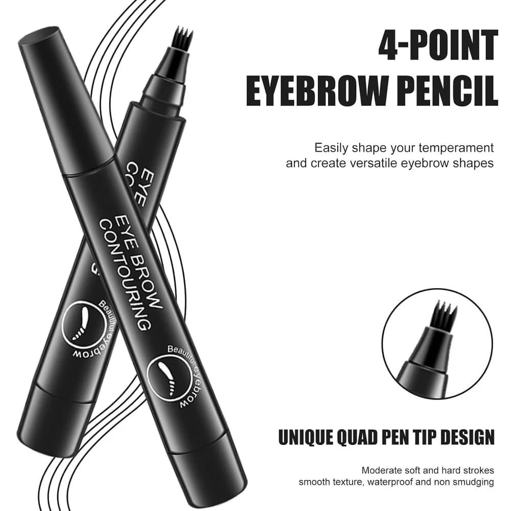 UCRAVO Black Eyebrow Pen 4 Tip Microblading Brow Pencil for Women & Men Waterproof Smudge Proof Long Lasting Eyebrow Marker Sweat Resistant Brow Tint Pen Natural Hair Like Brows,Thin Sparse Eyebrows