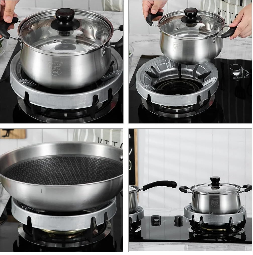 UCRAVO Silver 1Pcs Heavy Material Gas Stove Burner Stand Gas Chula Burner Gas Saver Jali Ring Fire & Windproof Energy Saving, Gas Chula Support Stand 4 Legs Supported For Indian Gas 0.7mm Thickness