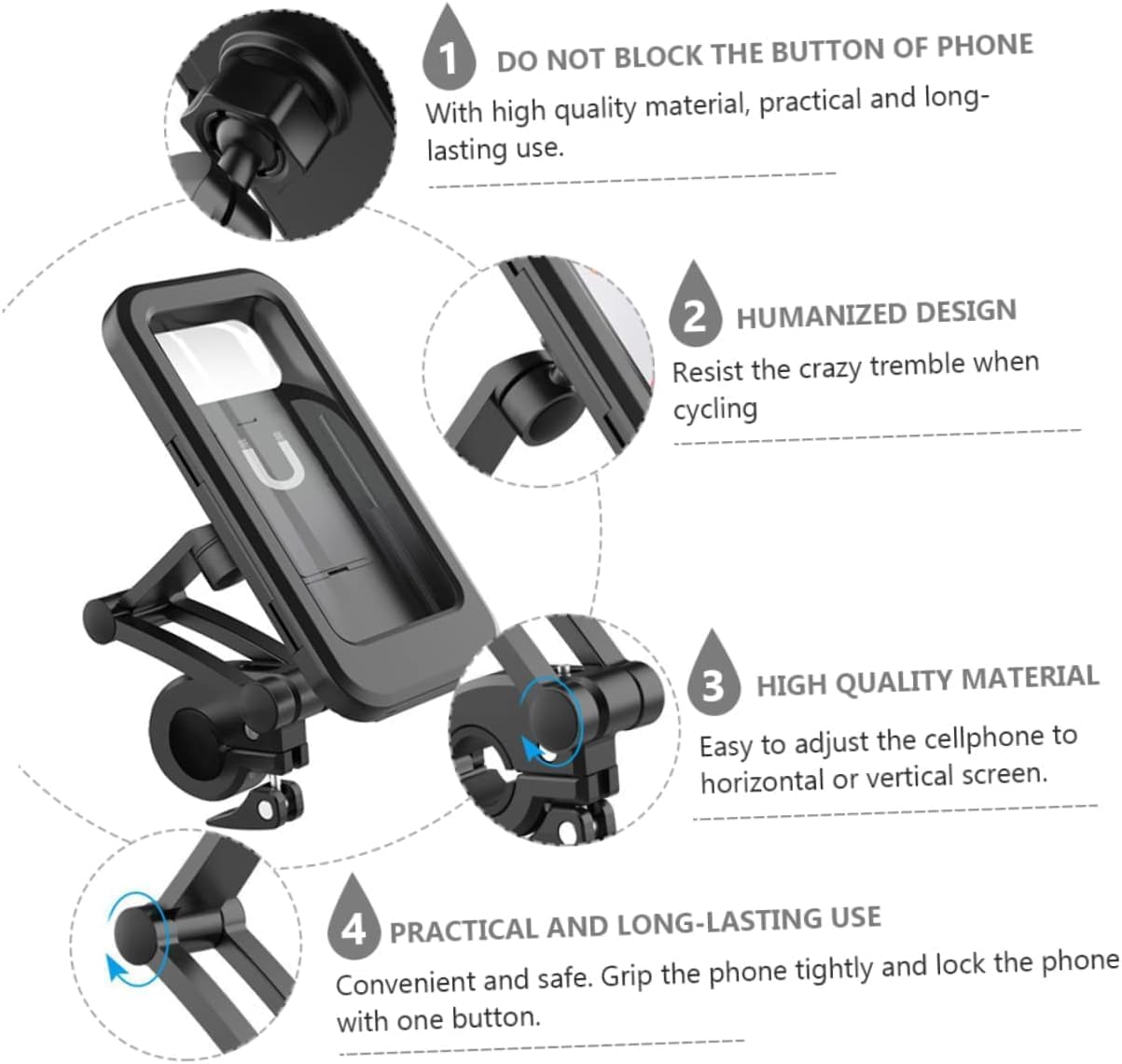 UCRAVO Bike Mobile Holder with 360° Rotation Anti-Slip Motorcycle Phone Mount Universal Bicycle Mobile Stand with Strong Grip & Shockproof Design Adjustable Handlebar Phone Holder for GPS Navigation