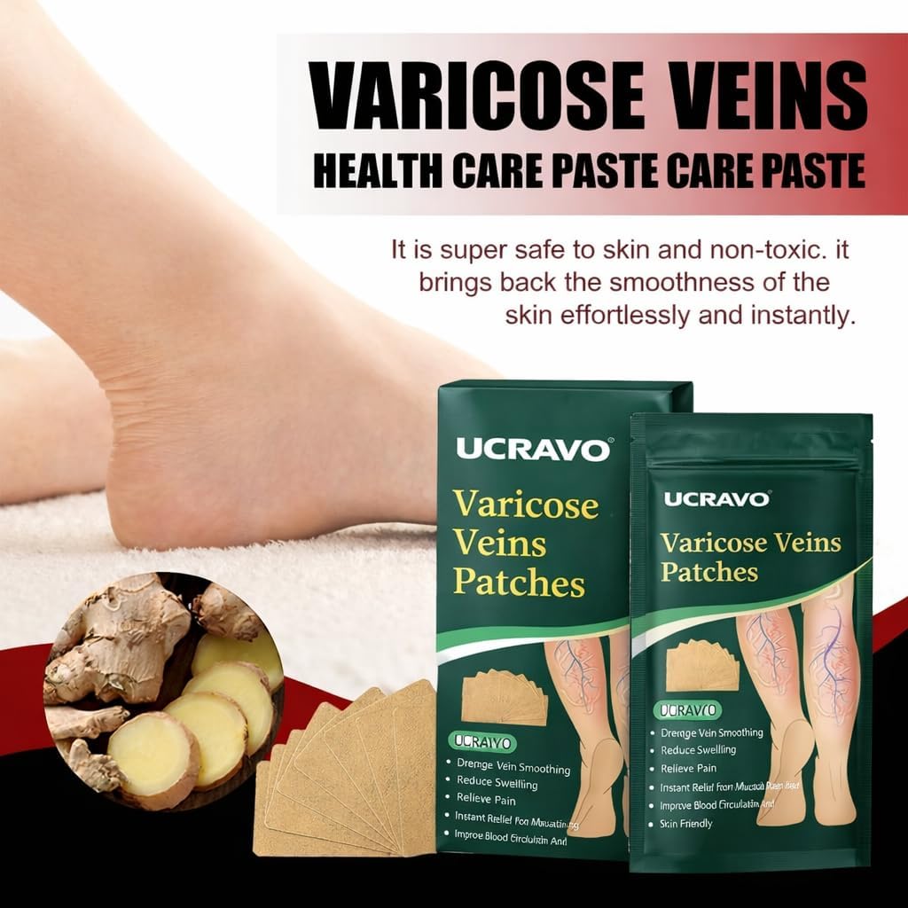 UCRAVO Varicose Veins Patch 36 PCS Herbal Vein Care Patch for Leg Swelling,Spider Veins,Muscle Pain Relief,Improve Blood Circulation,Deep Vein Support,Skin Friendly Pain Relief Patch for Men & Women