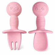UCRAVO Baby Self Feeding Spoon and Fork Set for Toddlers Silicone Training Spoon Fork Set Anti Choke Guard Self Feeding Utensils for Babies Soft Toddler Learning Spoon Baby Led Weaning Spoon Set Pink