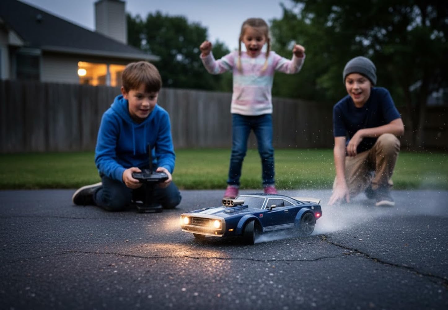 UCRAVO 1:16 Scale High Speed Drift Racing Remote Control Car 4WD 38KM/H | 2.4GHz Wireless RC Drift Car with LED Headlights | Rechargeable Battery, Extra Drift Tires & Tool Kit | Fast RC Racing Car