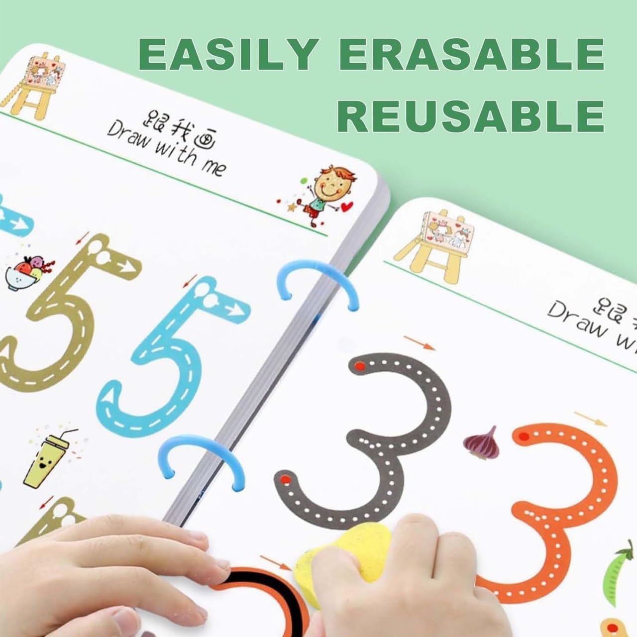 UCRAVO Kids Connecting Dots Handwriting Practice Workbook Set | Montessori Alphabet Writing Book | Number Tracing, ABC Learning, Mindfulness Activity Kit with Pens & Eraser | Reusable Practice Sheets