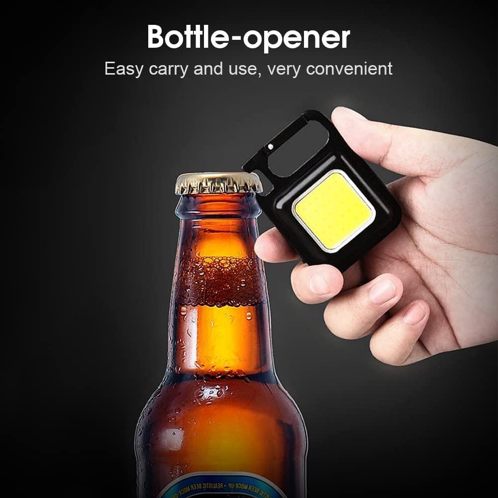 UCRAVO Mini LED Flashlight Keychain Torch COB Work Lights 500 Lumens Rechargeable Waterproof Portable Pocket Lamp with Magnetic Hook Bottle Opener for Camping Emergency Repairs Pack of 1