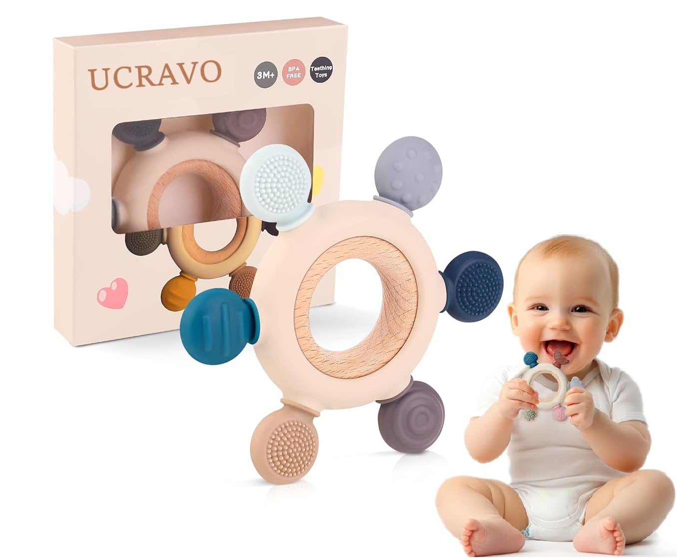 UCRAVO 1 Pack Baby Teething Toys, Teething Mitten for Babies, Silicone Teether for Toddler Infant Baby, Chew Toys for Sucking Needs, Easy to Grip, Never Drop Hand Wrist Teether(Sky Blue)
