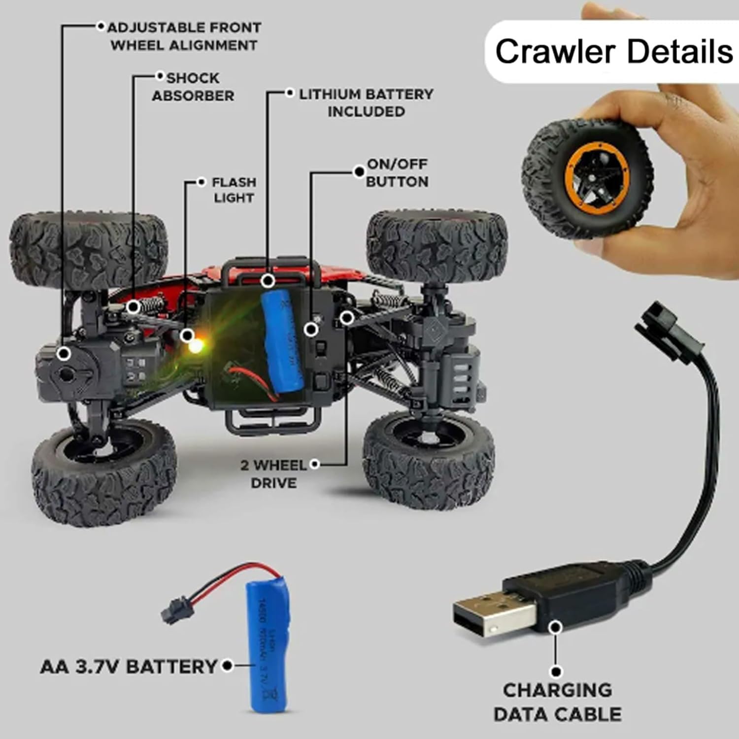 UCRAVO Remote Control Off Road Monster Truck for Kids with Mist Smoke Effect | 2WD Rock Crawler RC Car with 2.4GHz Remote Control | All Terrain Big Wheel RC Toy Vehicle for Boys Girls | RC Car Gift