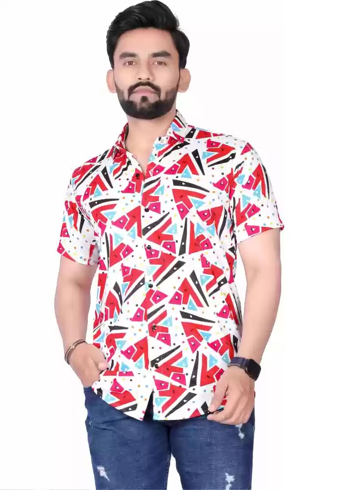 COOAFNDY (Size-M) Shirt for Men Fashion Summer Top Shirts Casual Hawaiian Beach Print Button Soft Top Short Sleeve Men Stylish Shirt Anime Graffiti Printed Hawaiian Multicoloured