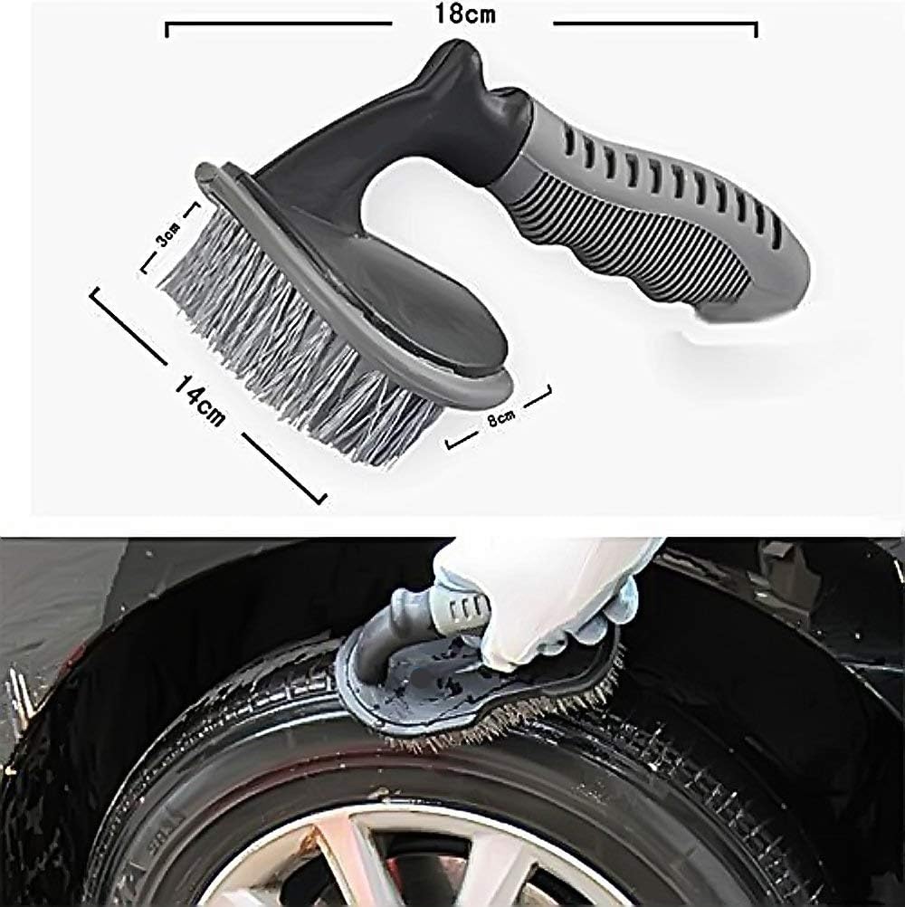 UCRAVO Car & Motorcycle Wheel Tire Brush + Hub Clean Brush Set | Heavy-Duty Rim Scrubber & Spoke Cleaning Tool | Non-Slip Grip, Scratch-Free Detailing Kit for Alloys, Chrome & Steel Rims
