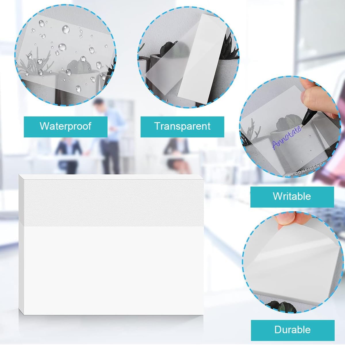 UCRAVO 400 Sheets Transparent Sticky Notes Self Adhesive Clear Sticky Notes for Writing Marking,Annotating Waterproof Reusable Sticky Pads for Office School College Study Planner Journaling Book Tabs