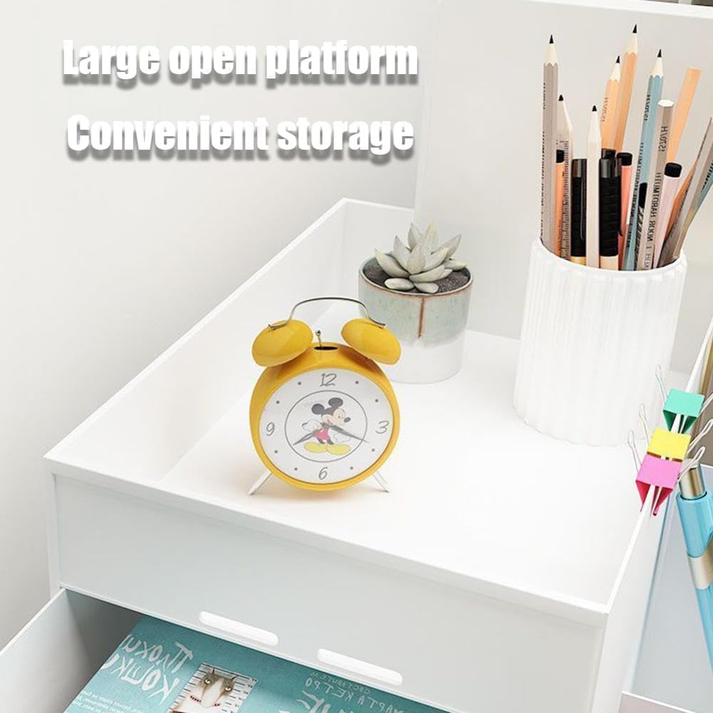 UCRAVO Multi-Functional Desk Organiser with 5 Compartments and 2 Drawer Desktop Office Supplies Stationery Storage Box Cosmetic Organizer for Ballpoint Pens Staplers Clips Sticky Notes - White