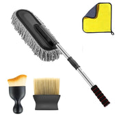 UCRAVO 4 PCS Microfiber Car Duster Kit for Interior & Exterior Cleaning | Scratch & Lint Free Pollen Remover | Extendable Long Handle Duster for Car, Motorcycle & Home | Professional Detailing Tool