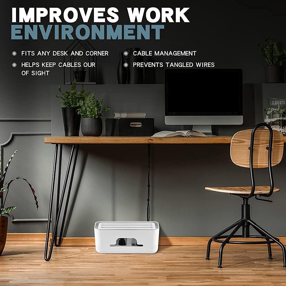UCRAVO Cable Management Box with Mobile Stand - Power Strip, Cords, Wires | Surge Protector Hiding Cover Organizer for desk Management Box with Mobile Stand Hiding Cover Organizer for Home, Office