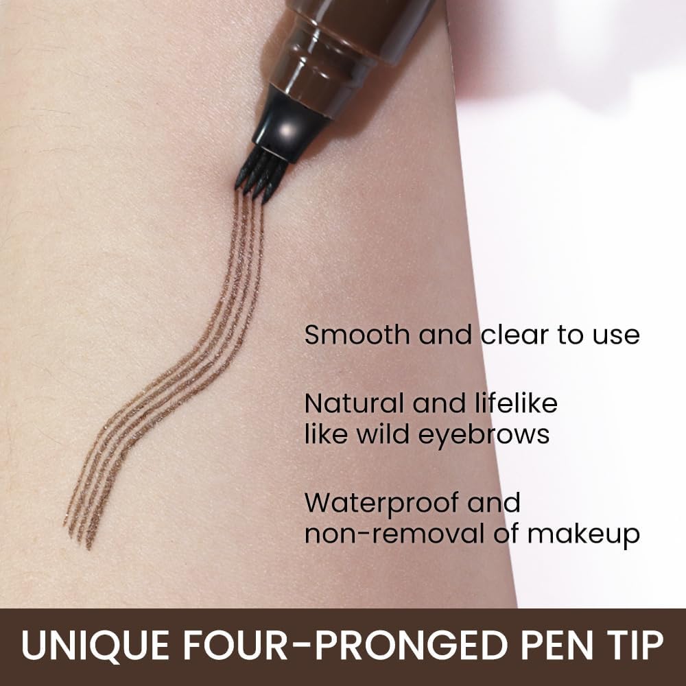 UCRAVO Brown Eyebrow Pen 4 Tip Microblading Brow Marker Waterproof Smudge Proof Long Wear Eyebrow Pencil Sweat Resistant Brow Tint Pen for Natural Soft Brows,Light to Medium Hair,Thin Sparse Eyebrows