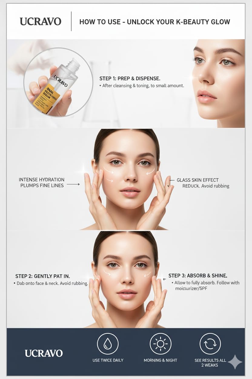 UCRAVO Snail Mucin Repairing Serum 100ml, Hydrating Serum for Face with Snail Secretion Filtrate for Dull Skin & Fine Lines, Korean Skin Care