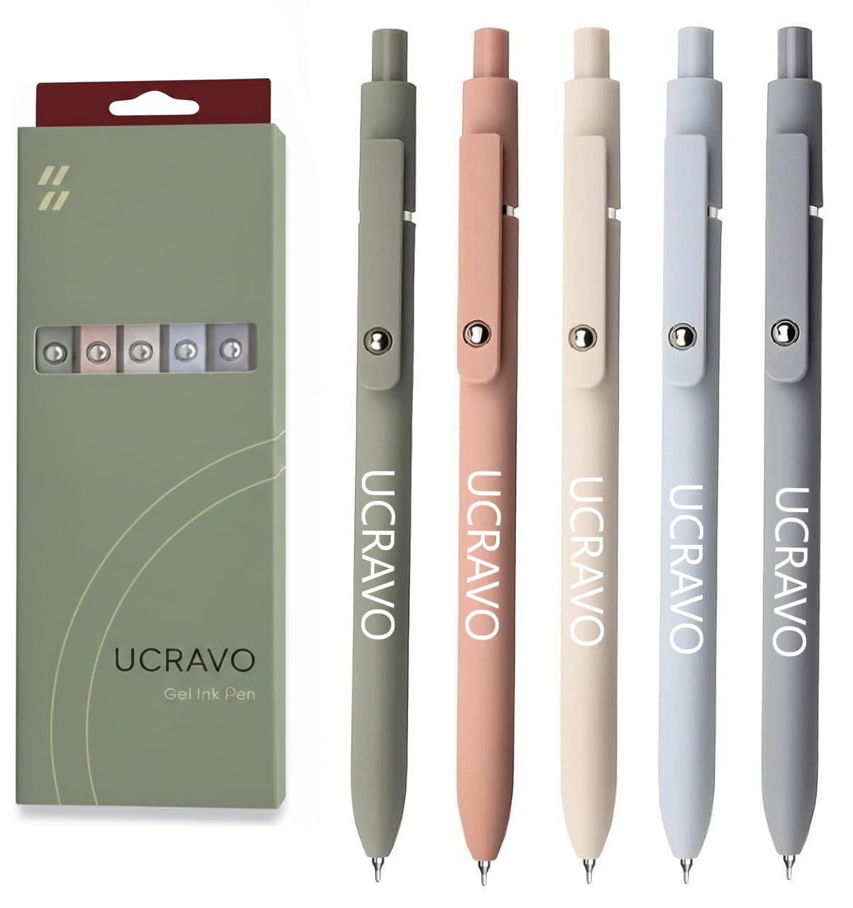UCRAVO Gel Ink Pen Set of 5 |Ultra Smooth Writing Gel Pens with Soft Grip for Long Writing | Aesthetic Pastel Pens for Students, School, College, Office, Journaling,Notes,Exams, Sketching & Daily Use