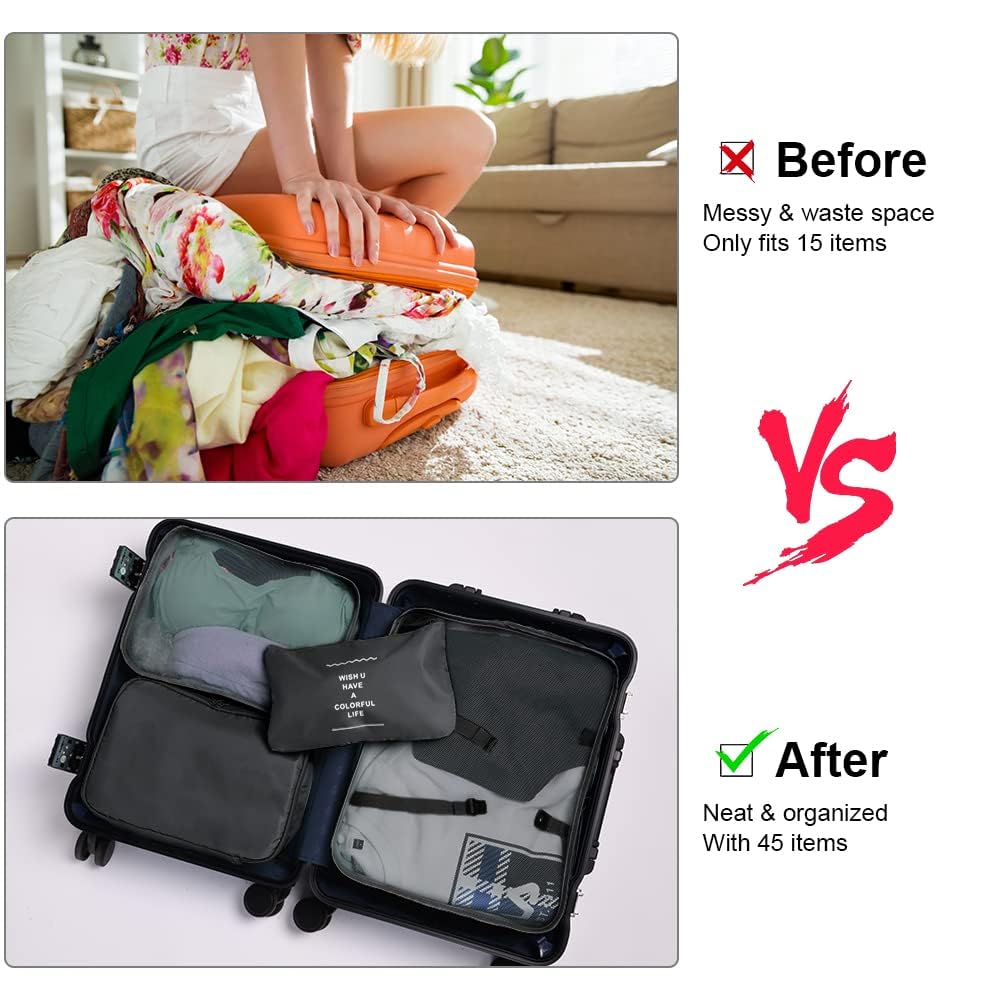 Ucravo Packing Cubes for Suitcases,7 Pcs Travel Luggage Organiser Bags,waterproof Packing Cubes for Backpack Suitcase,travel Essentials Bag Compression Storage Bags,travelling Accessories(grey)