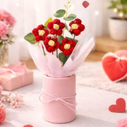 UCRAVO Crochet Flower Bouquet Handmade Knitted Artificial Flowers Cute Yarn Flower Mini Bouquet Gift Box,Aesthetic Romantic Gift for Girlfriend Wife Mom,Forever Flower Decoration for Desk Home Office