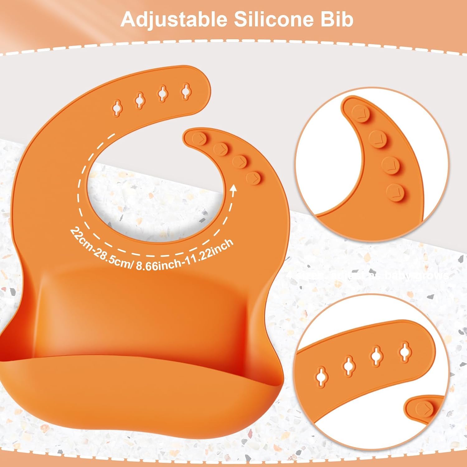UCRAVO Vibrant Orange Silicone Bib with Extra Wide Food Pocket – Leakproof Toddler Feeding Bib – Soft Adjustable Neck Strap – BPA-Free Dishwasher Safe Silicone Bib for Messy Eaters