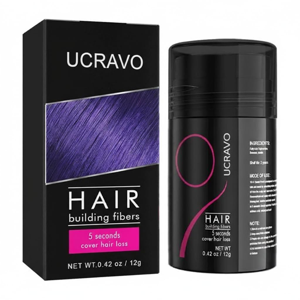 UCRAVO Hair Building Fibers for Men & Women – Instant Hair Loss Concealer for Thinning Hair – Natural Keratin Fibers for Bald Spots, Receding Hairline & Crown – Long Lasting, Sweat Resistant – 12g