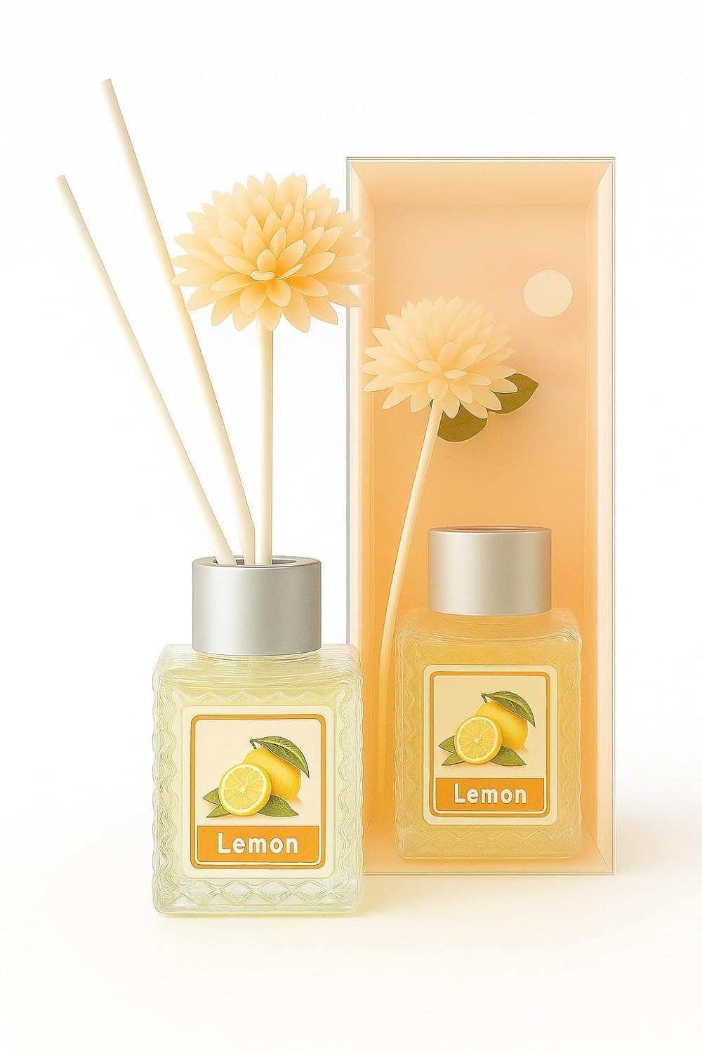 UCRAVO Lemon Reed Diffuser for Home Fragrance | Natural Lemon Aroma Air Freshener with Flower Sticks | Long Lasting Room Freshener for Living Room, Bedroom, Bathroom & Office Decor