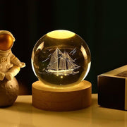 UCRAVO 3D Titanic Crystal Ball Night Light with Wooden Base, Home Decorative Ornament Astronomy Fantasy Decor Crystal Ball LED Galaxy Planet Nightlight Bedroom Decor for Kids Decorative Quartz Glass