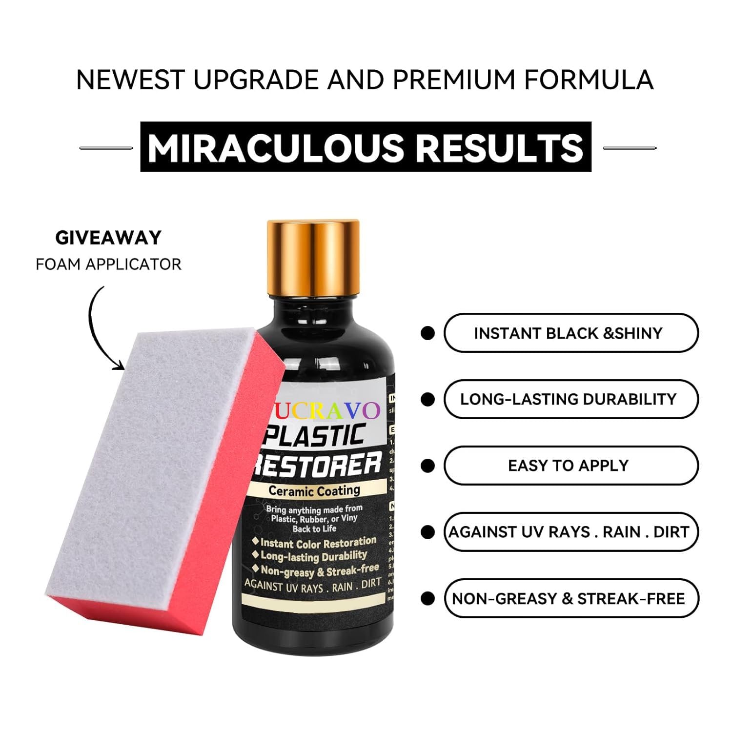 UCRAVO Pack of 1 Plastic Restorer for Cars, Lasting Auto Restoring Liquid, Car Interior Plastic Scratch Repair for Prevents Drying Aging, Qucik Hydrophobic Ceramic Trim Coating Kit