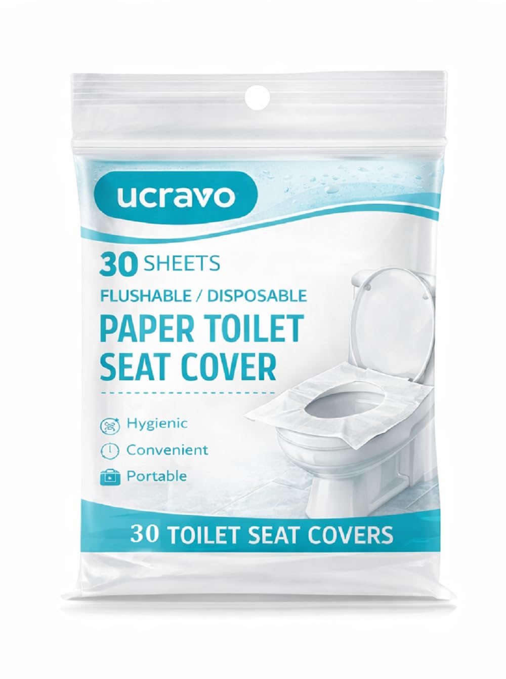 UCRAVO Disposable Paper Toilet Seat Covers for Women & Men | Flushable Unhygienic Toilet Seats Protector | Public Toilet, Travel, Office & Pregnancy Hygiene Solution | No Direct Seat Contact (30 pcs)