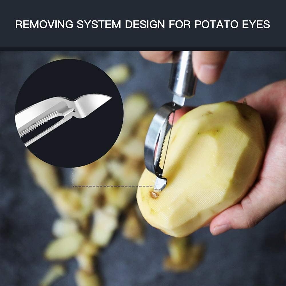 UCRAVO Premium Stainless Steel Vegetable Peeler, Julienne Cutter & Fruit Knife Set for Kitchen | 3-in-1 Multi Functional Peeler for Potato, Carrot, Fruits | Sharp Blade, Rust-Free, Dishwasher Safe