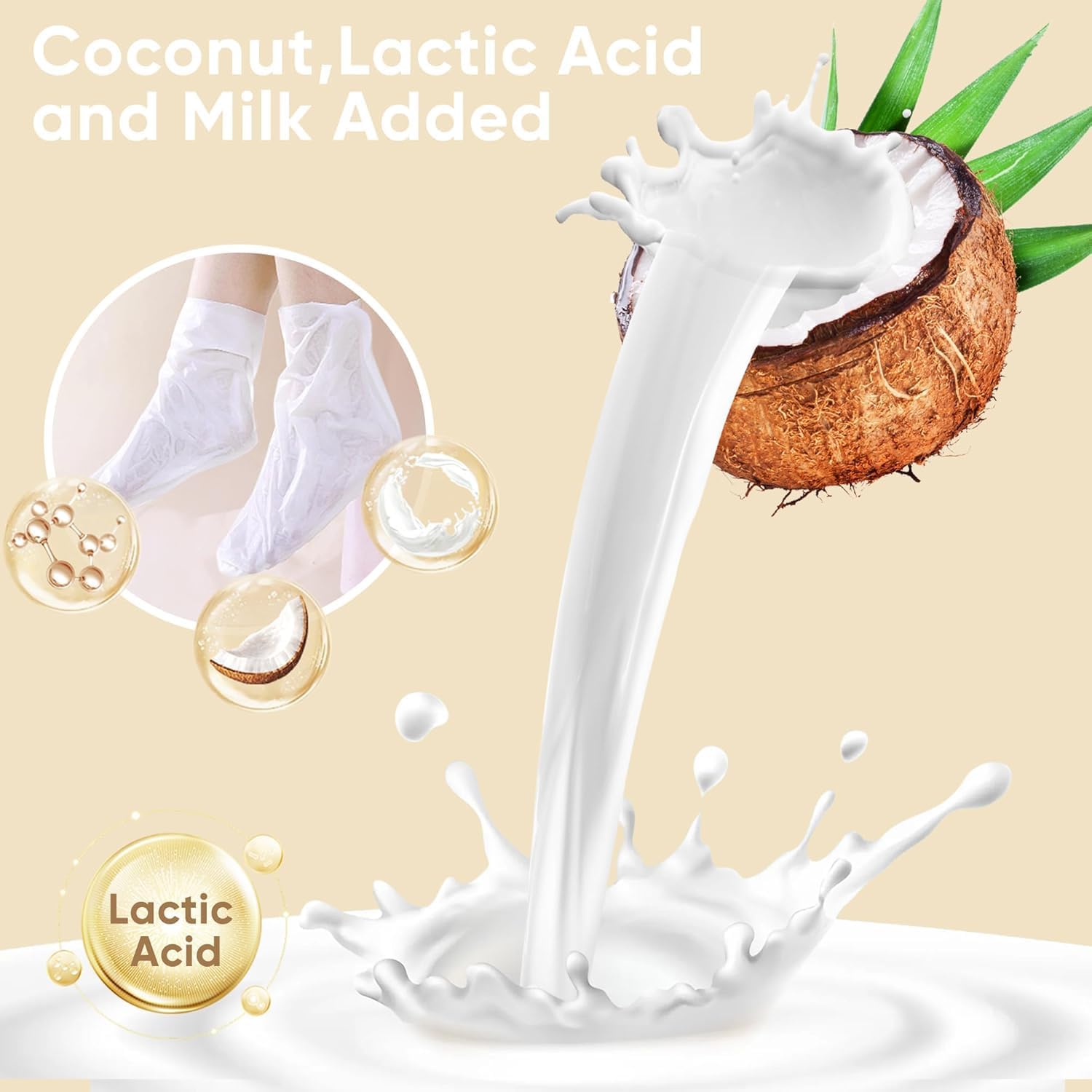 UCRAVO Softening Coconut Oil Foot Mask, Gentle Exfoliate & Hydrate Feet, Nourishing Moisturizing for Dry Rough & Cracked Heels, 2 Pair, No Alcohol Sulphate or Colorant, Deep Repair Spa Kit