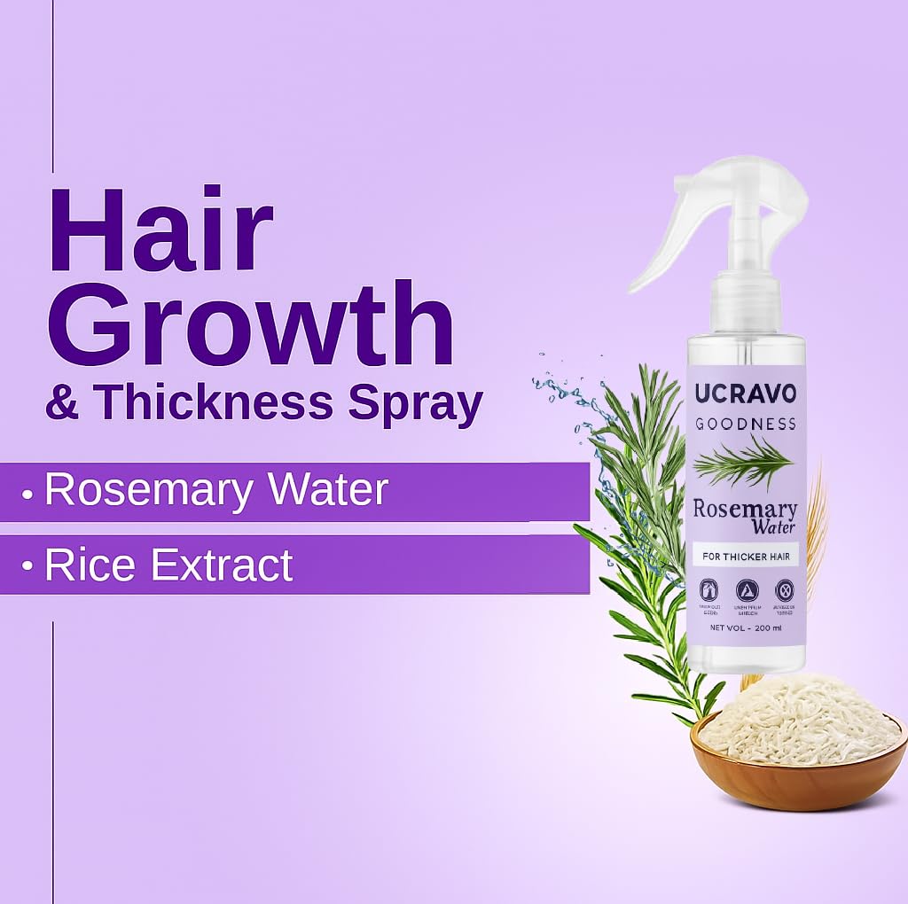 UCRAVO Rosemary Water For Hair Growth (200 ml) | Mist Spray for Hairfall | Rosemary Hair Mist | Adds Shine & Helps Reduce Hairfall, Strengthens Hair | For All Hair Types | For Men & Women