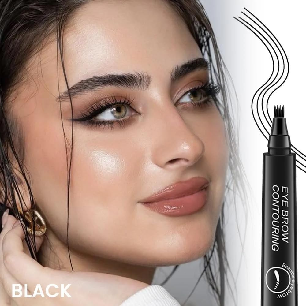 UCRAVO Black Eyebrow Pen 4 Tip Microblading Brow Pencil for Women & Men Waterproof Smudge Proof Long Lasting Eyebrow Marker Sweat Resistant Brow Tint Pen Natural Hair Like Brows,Thin Sparse Eyebrows