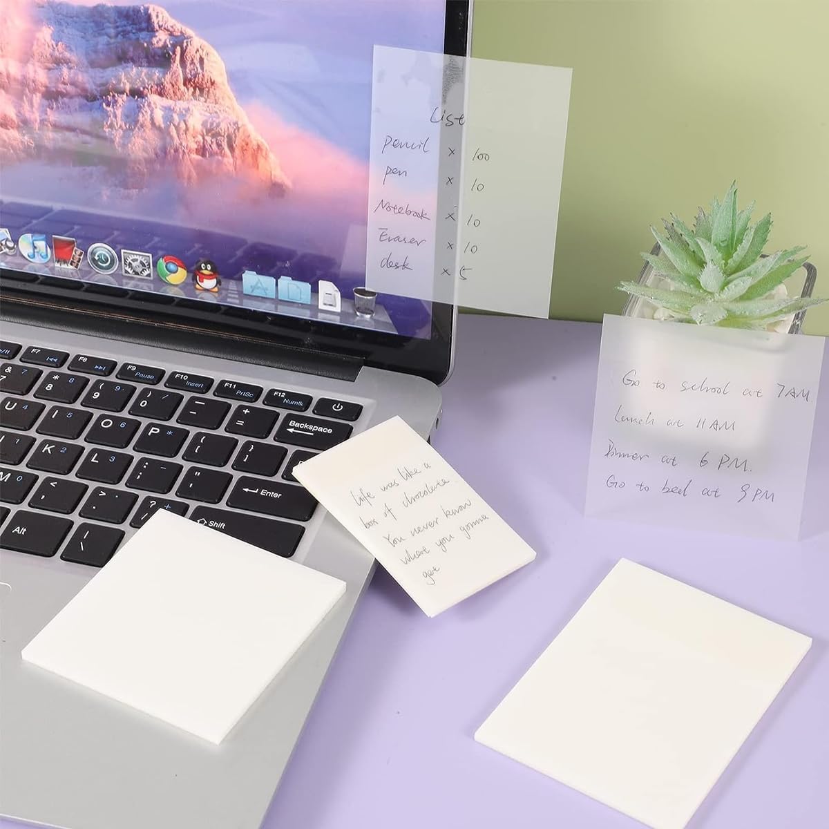 UCRAVO 400 Sheets Transparent Sticky Notes Self Adhesive Clear Sticky Notes for Writing Marking,Annotating Waterproof Reusable Sticky Pads for Office School College Study Planner Journaling Book Tabs