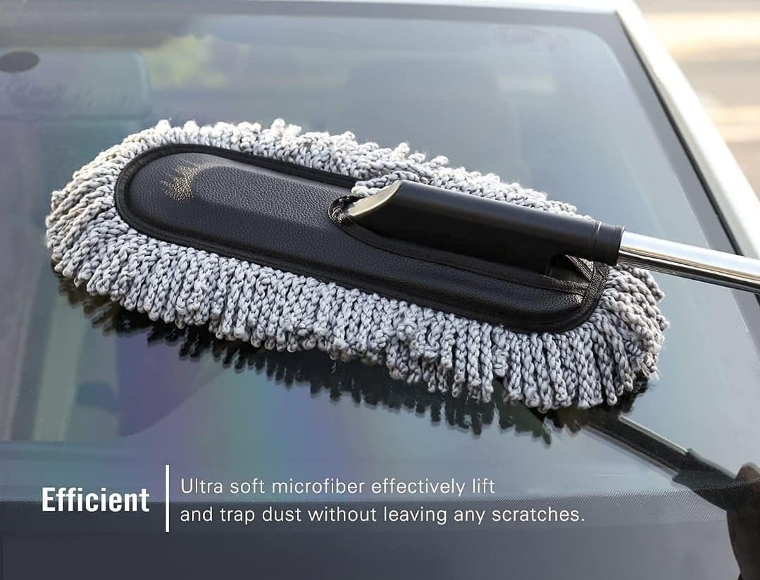UCRAVO 5-Piece Professional Car Cleaning Kit with Extendable Microfiber Duster | Multi-Purpose Detailing Tool Scratch & Lint Free with Interior Brush, Microfiber Cloth for Car, Bike & Home Accessories