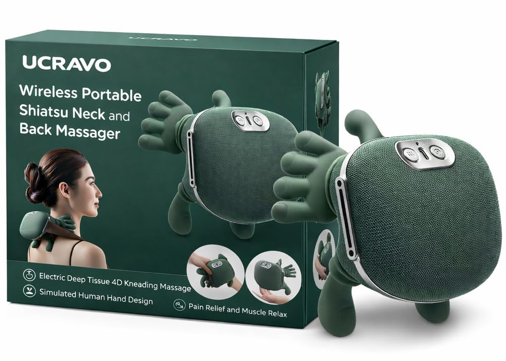 UCRAVO Ergonomic Wearable Neck Massager Pillow with Deep Tissue Kneading,Portable Shoulder & Cervical Relaxation Cushion,Hands-Free Back Support Travel Massage Device for Office,Home,Car StressRelief