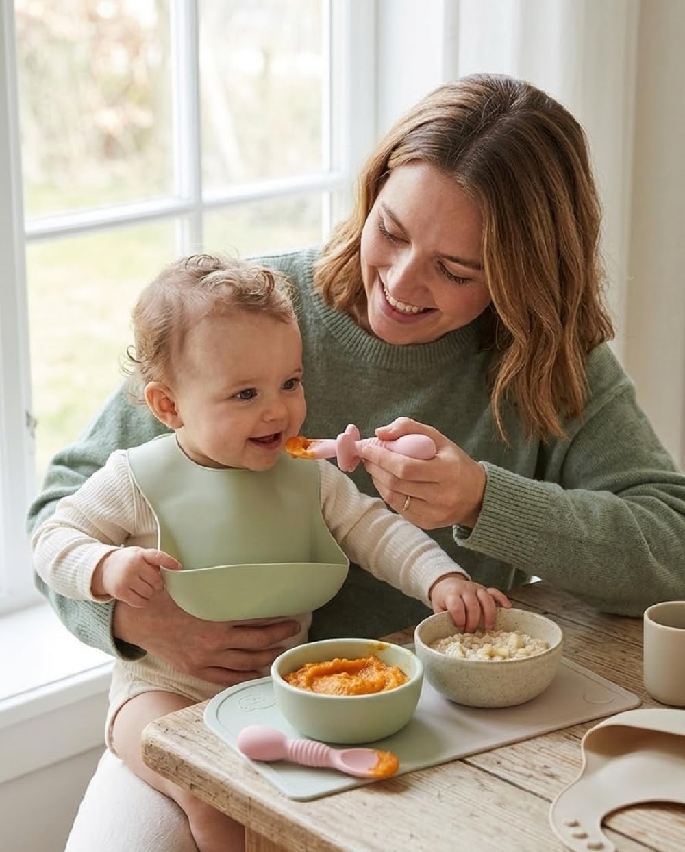 UCRAVO Baby Self Feeding Spoon and Fork Set for Toddlers Silicone Training Spoon Fork Set Anti Choke Guard Self Feeding Utensils for Babies Soft Toddler Learning Spoon Baby Led Weaning Spoon Set Pink