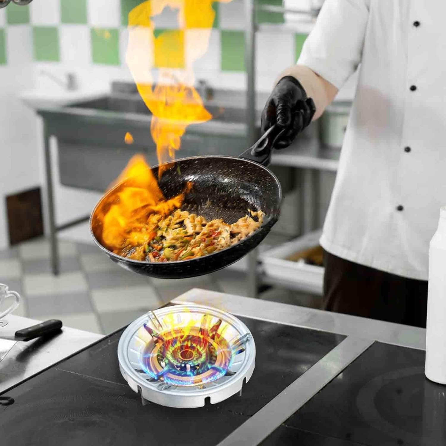 UCRAVO Silver 1Pcs Heavy Material Gas Stove Burner Stand Gas Chula Burner Gas Saver Jali Ring Fire & Windproof Energy Saving, Gas Chula Support Stand 4 Legs Supported For Indian Gas 0.7mm Thickness