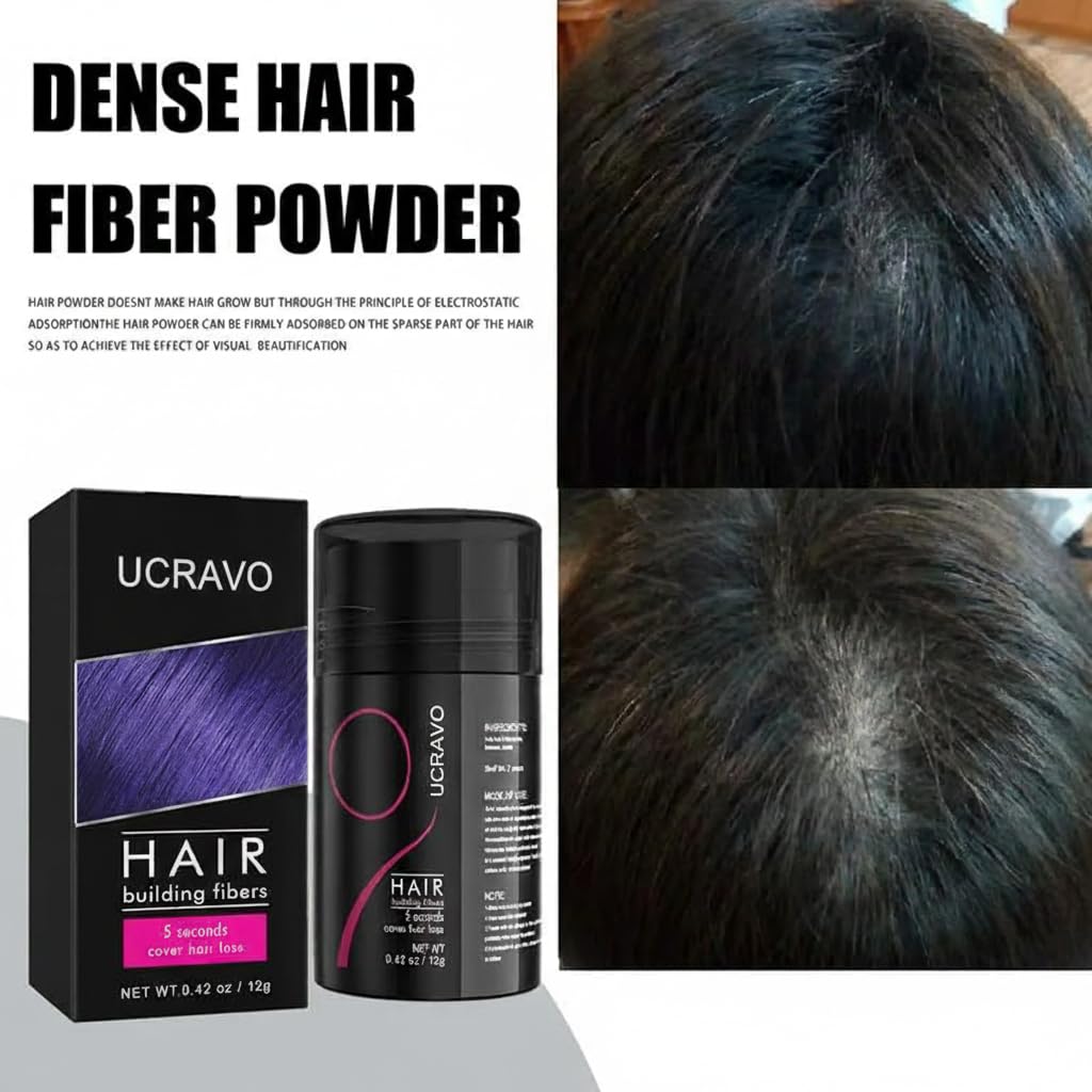 UCRAVO Hair Building Fibers for Men & Women – Instant Hair Loss Concealer for Thinning Hair – Natural Keratin Fibers for Bald Spots, Receding Hairline & Crown – Long Lasting, Sweat Resistant – 12g