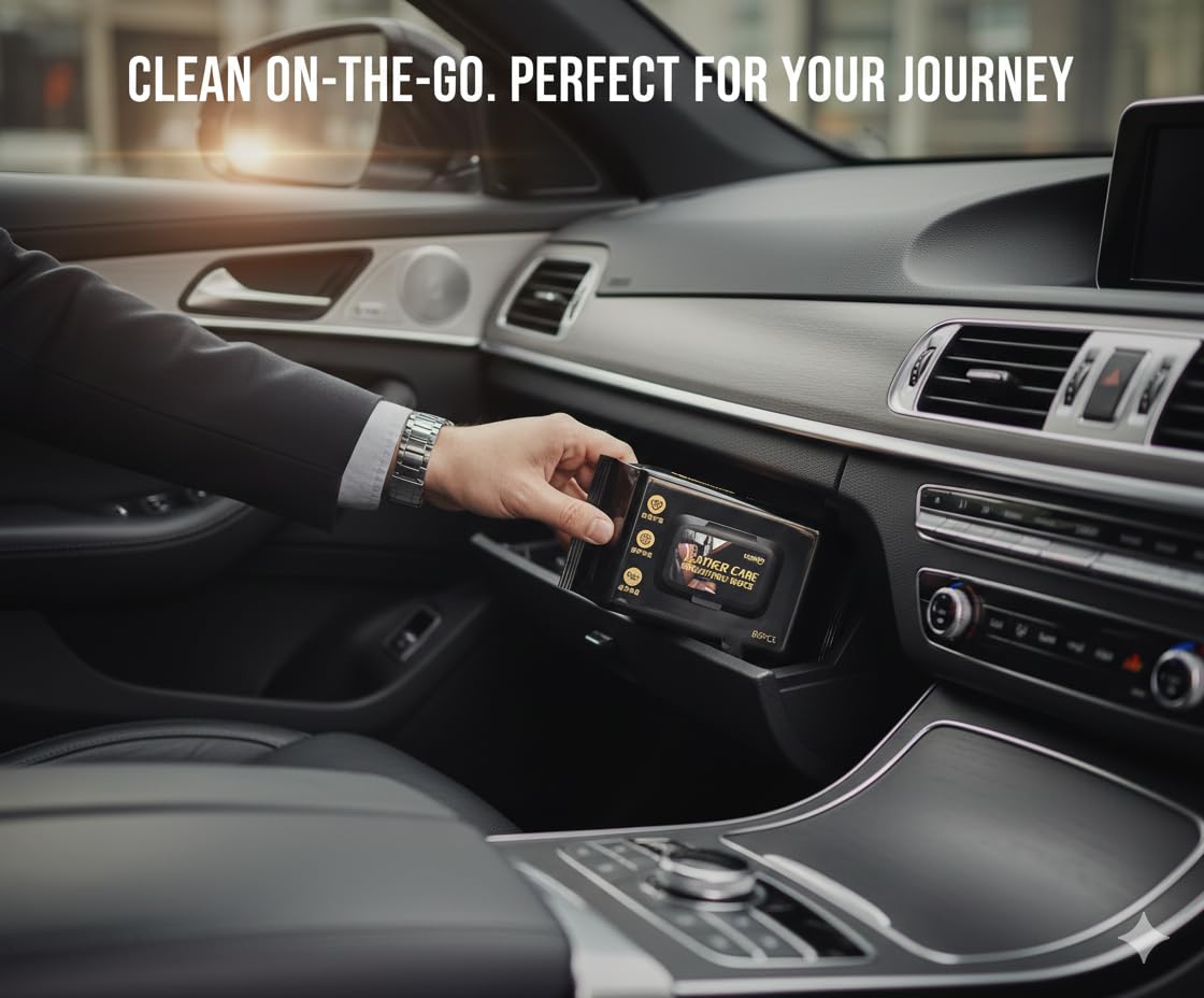 UCRAVO Leather Care Brightening Wipes 80 PCS – Car Seat Leather Cleaner & Conditioner Wipes for Sofa, Bags, Shoes, Wallet, Jacket, Furniture | Removes Dirt, Restores Shine & Protects Leather
