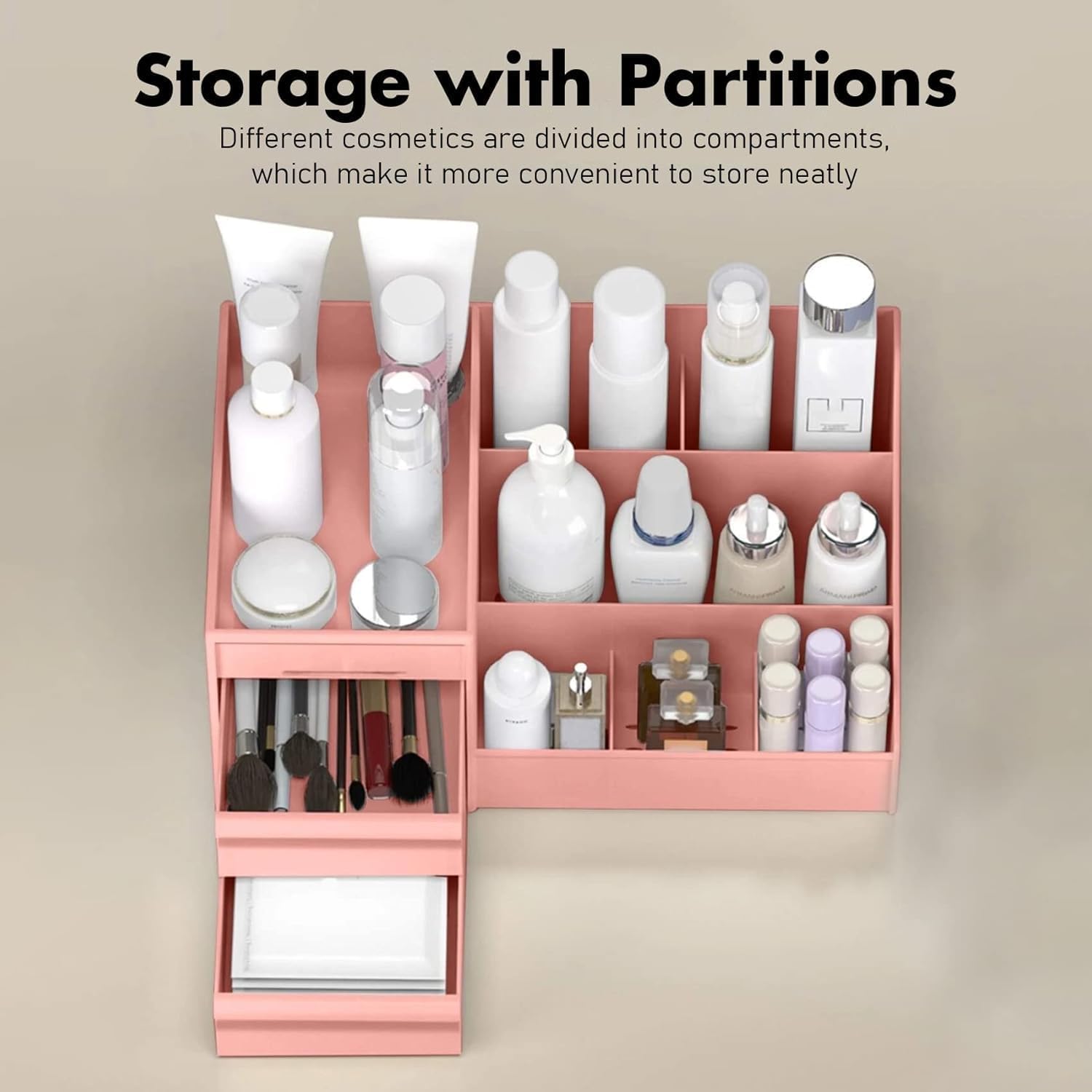 UCRAVO Multi-Functional Desk Organiser with 5 Compartments and 2 Drawer Desktop Office Supplies Stationery Storage Box Cosmetic Organizer for Ballpoint Pens Staplers Clips Sticky Notes - White