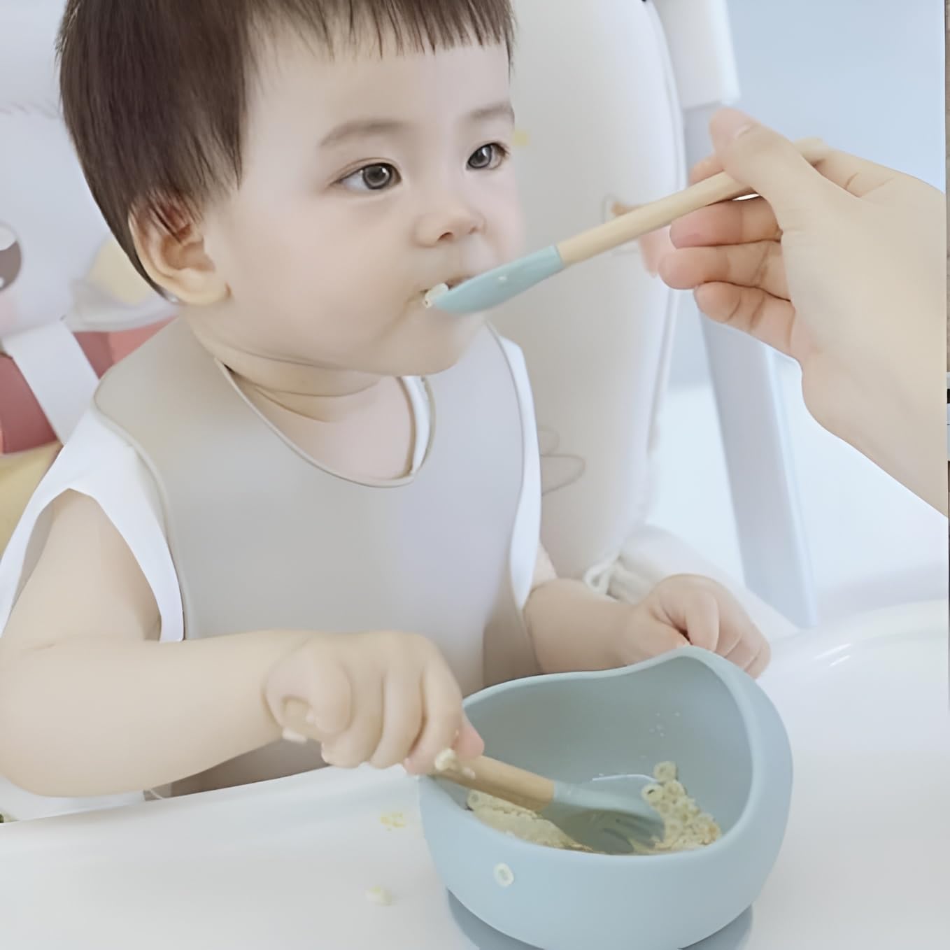 UCRAVO Blue Silicone Baby Feeding Bowl & Spoon Set with Strong Stay-Put Suction | 100% BPA Free Food Grade Silicone | First Stage Self-Feeding Essentials for Infants & Toddlers | Dishwasher Safe
