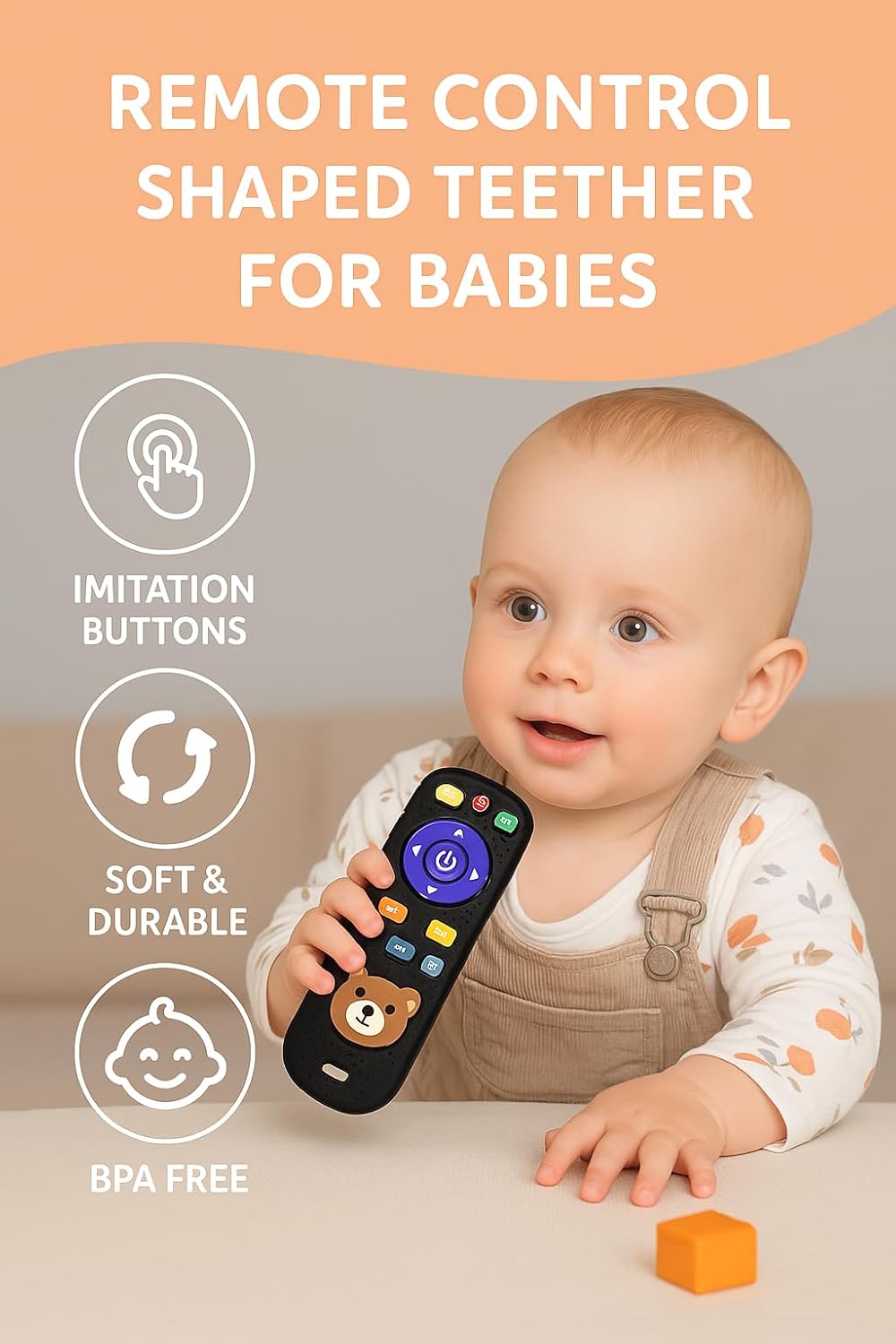 UCRAVO Silicone Remote Teether for Baby, Remote Teether for 3+ Months and 6 to 12 Months Baby, Helps Biting Skills Development, Colour & Shape Recognition, Teething Toys for Babies and Toddlers-Pink