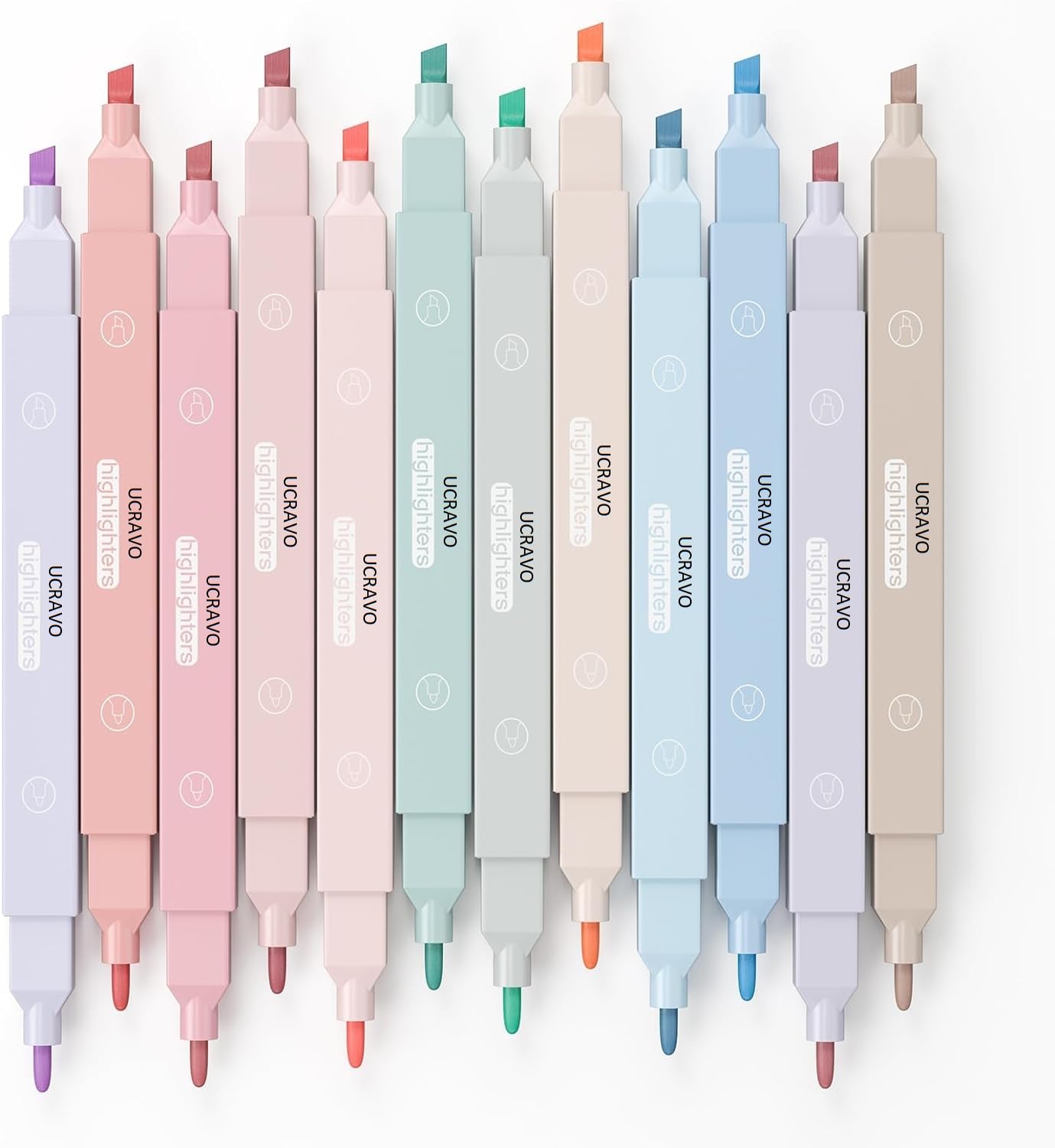 UCRAVO 12Pcs Aesthetic Cute Highlighters Bible Pastel Highlighters and Pens no bleed Highlighters for School Supplies and Office Journal DIY Home, Multicolor